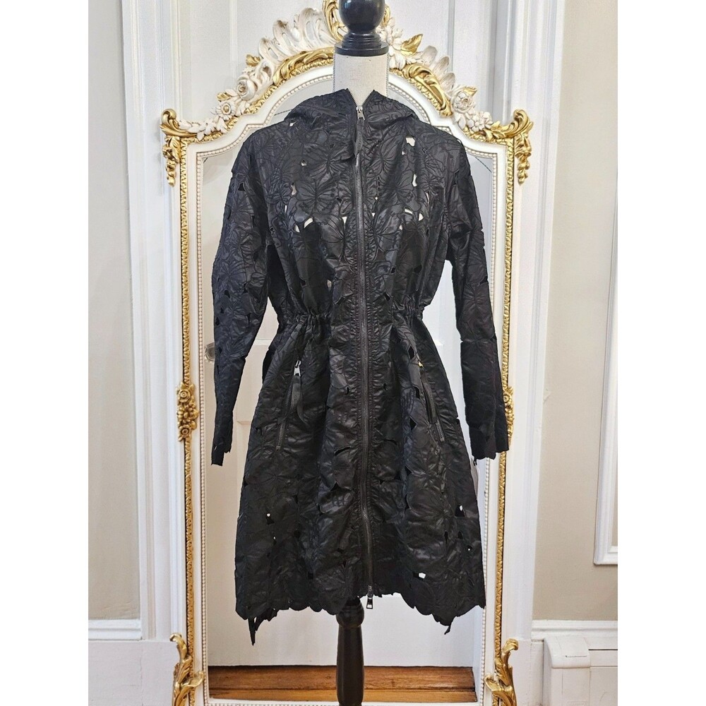 RED VALENTINO Black Laser-Cut Butterfly Hooded Coat, IT 38, US 2, fits Large NWT